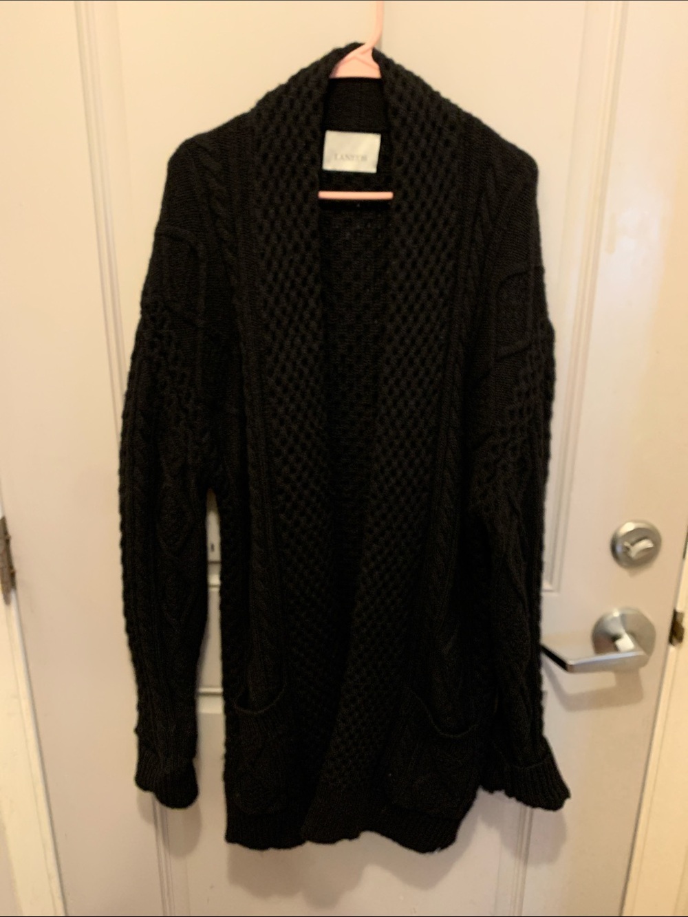 Laneus Men’s Black Merino Wool Blend Cardigan